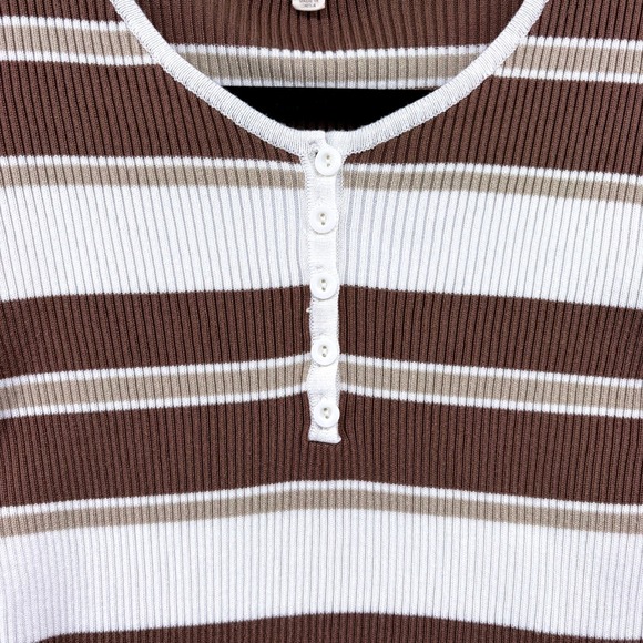 Vtg Y2k 90s Womens Striped Long Sleeve Henley Button Up Knit Top Milk Mesh Small - Picture 6 of 10